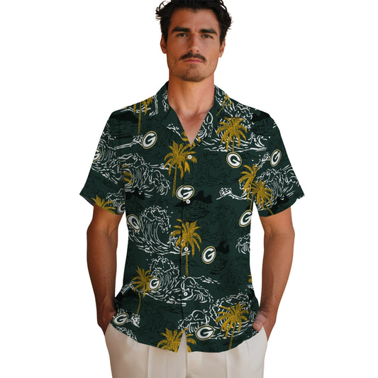 Green Bay Packers Hawaiian Shirt - Wave Palm | Moonbestprint