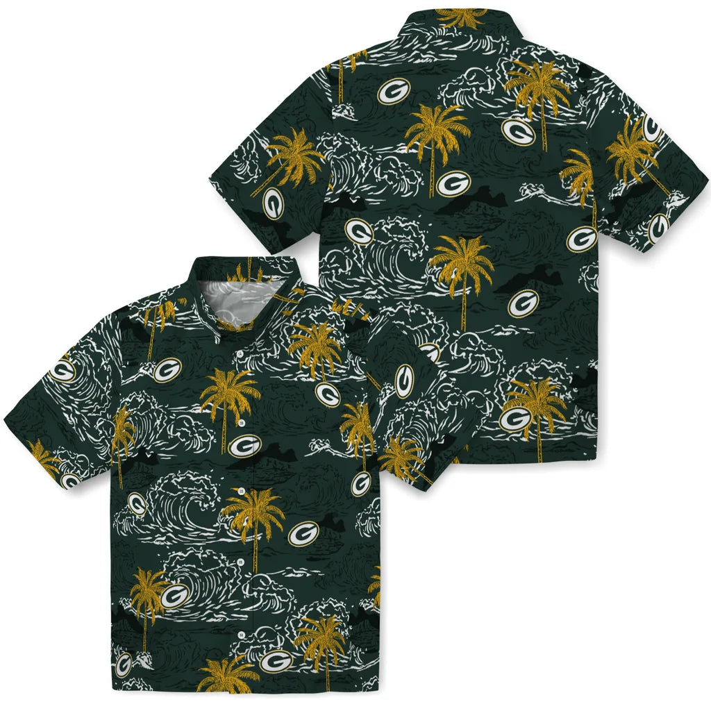 Green Bay Packers Hawaiian Shirt - Wave Palm | Moonbestprint