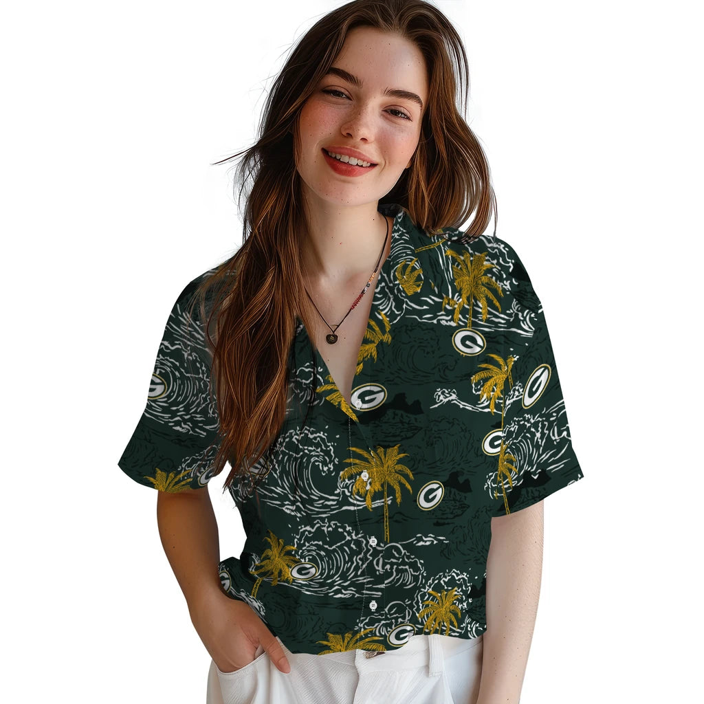 Green Bay Packers Hawaiian Shirt - Wave Palm | Moonbestprint