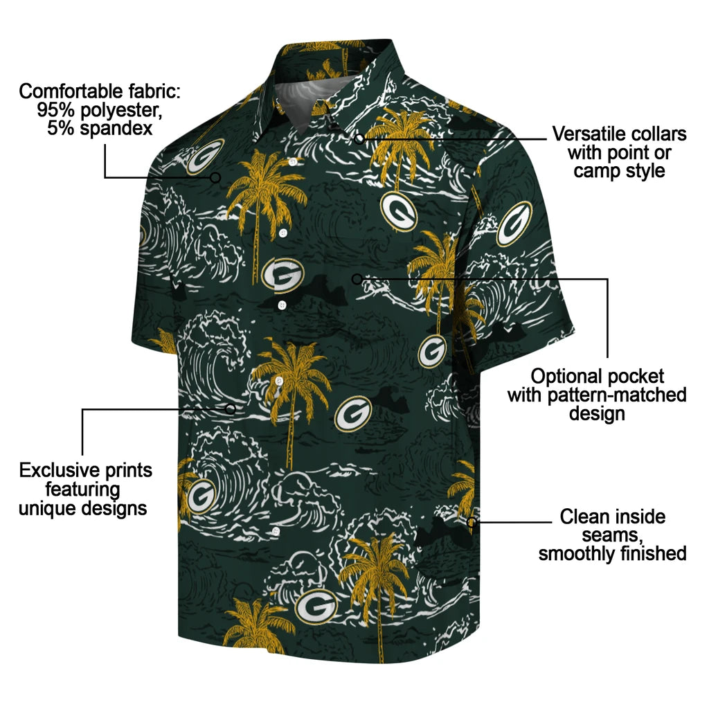 Green Bay Packers Hawaiian Shirt - Wave Palm | Moonbestprint