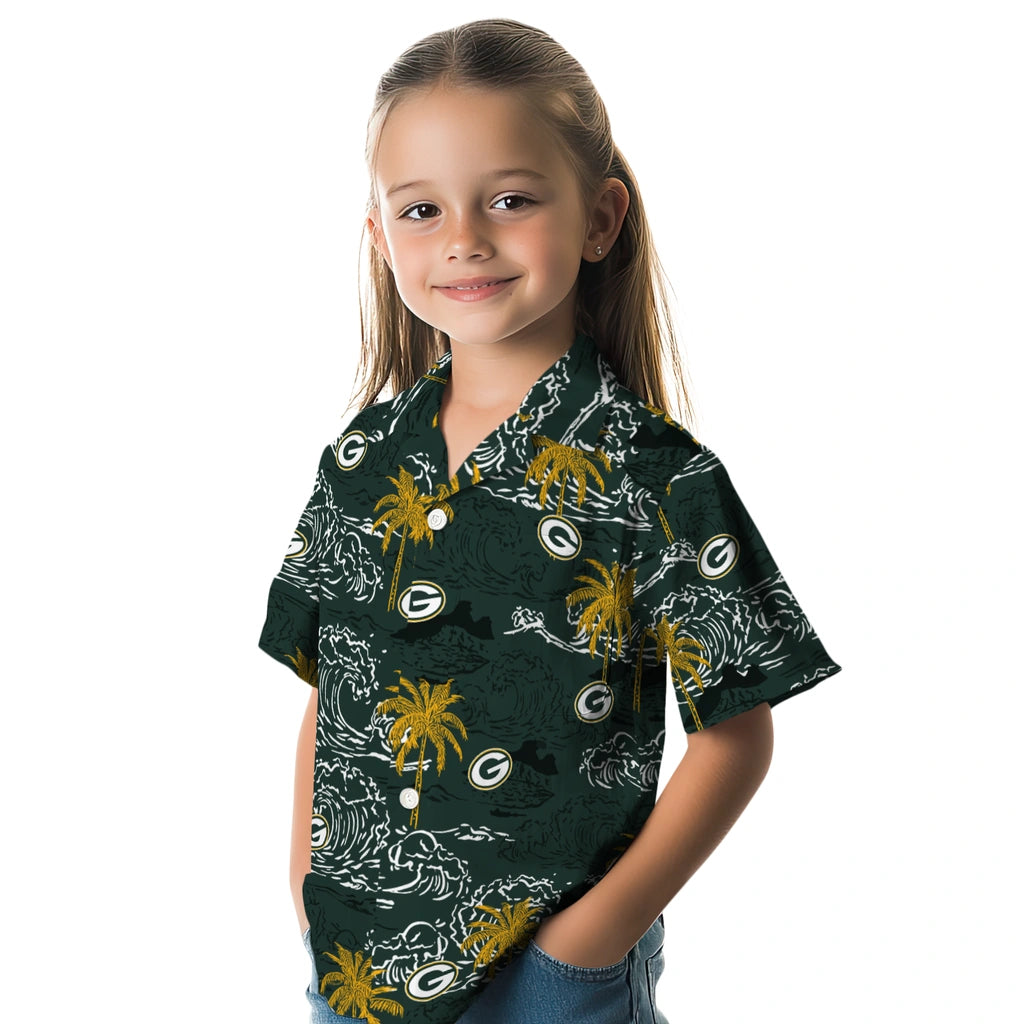 Green Bay Packers Hawaiian Shirt - Wave Palm | Moonbestprint