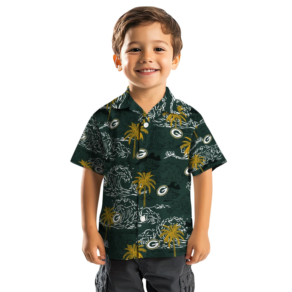 Green Bay Packers Hawaiian Shirt - Wave Palm | Moonbestprint