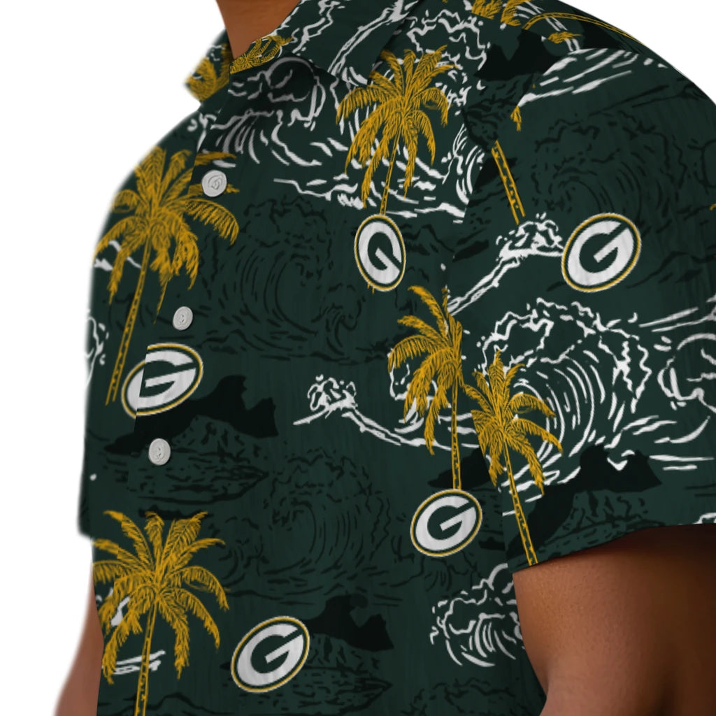 Green Bay Packers Hawaiian Shirt - Wave Palm | Moonbestprint