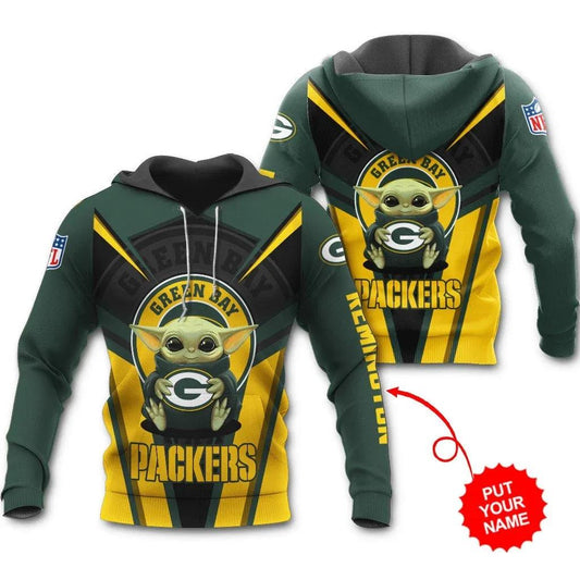 Green Bay Packers Personalized Baby YodaNFL 3D All Over Print Hoodie -Moonbestprint