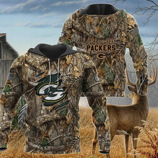 Green Bay Packers Realtree Hunting Camo NFL 3D All Over Print Hoodie -Moonbestprint