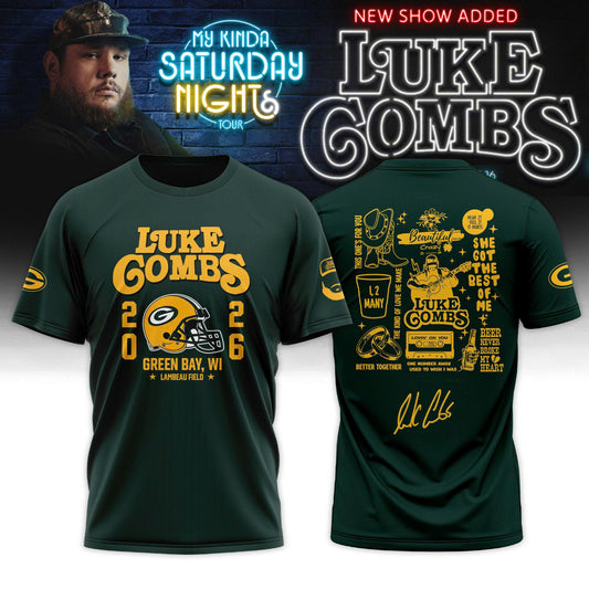 Green Bay Packers x Luke Combs My Kinda Saturday Night Tour 2026 Limited Edition Tshirt | TO74 Moonbestprint