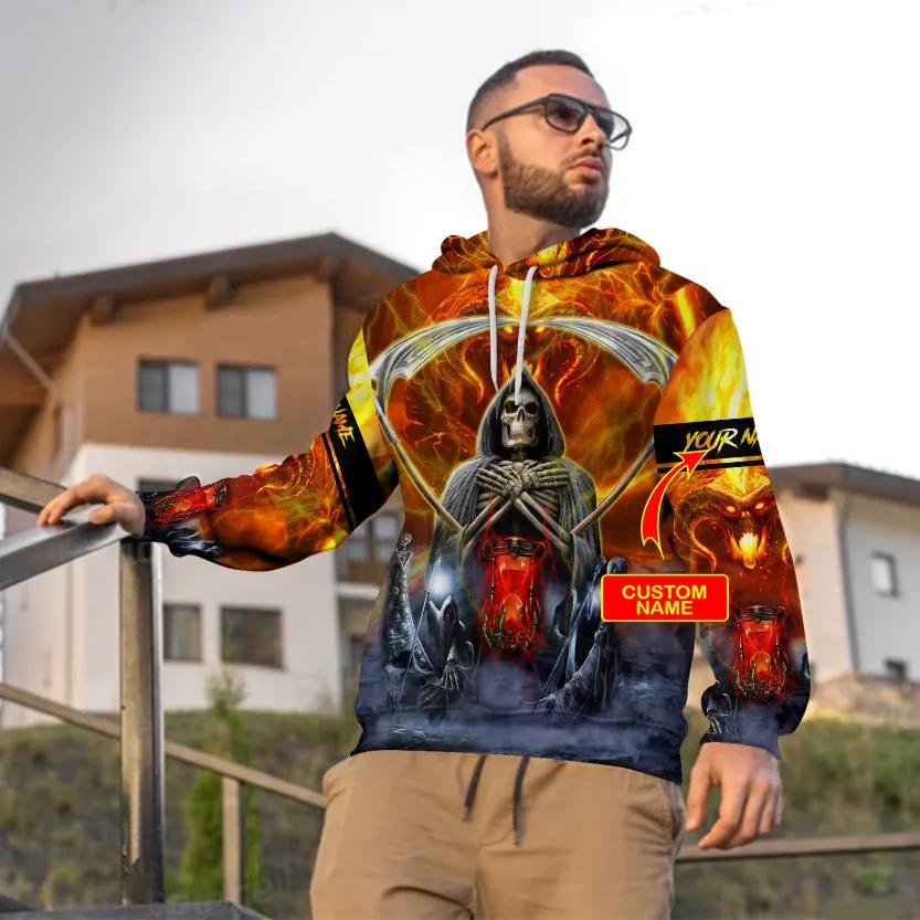 Grim Reaper On Fire Skull Custom 3D All Over Print Hoodie -Moonbestprint