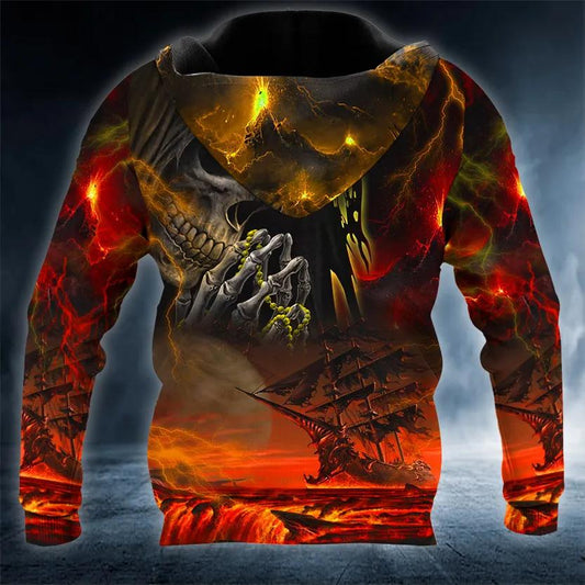 Grim Reaper 's Boat Prayer Skull 3D All Over Print Hoodie -Moonbestprint