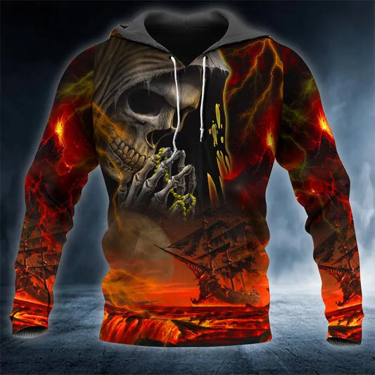 Grim Reaper 's Boat Prayer Skull 3D All Over Print Hoodie -Moonbestprint