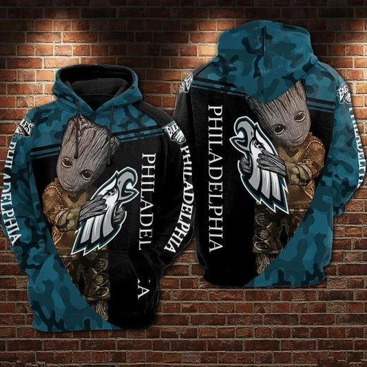 Groot Hug Philadelphia Eagles NFL 3D All Over Print Hoodie -Moonbestprint
