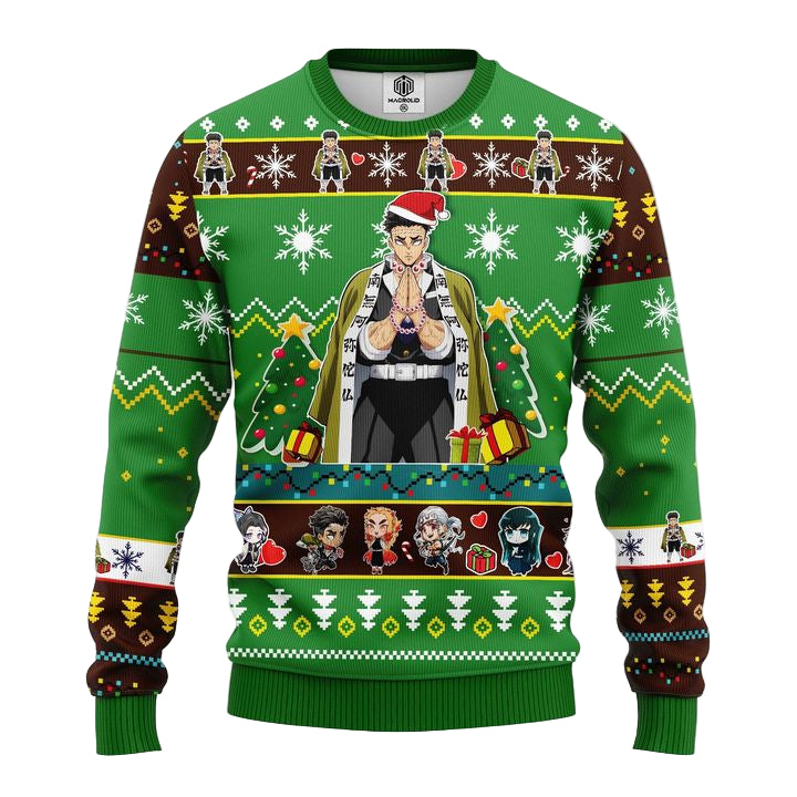 Gyomei Himejima Demon Slayer Anime Ugly Christmas Sweater Green 1 Amazing Gift Idea Thanksgiving Gift ? Usalast