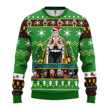 Gyomei Himejima Demon Slayer Anime Ugly Christmas Sweater Green 1 Amazing Gift Idea Thanksgiving Gift ? Usalast