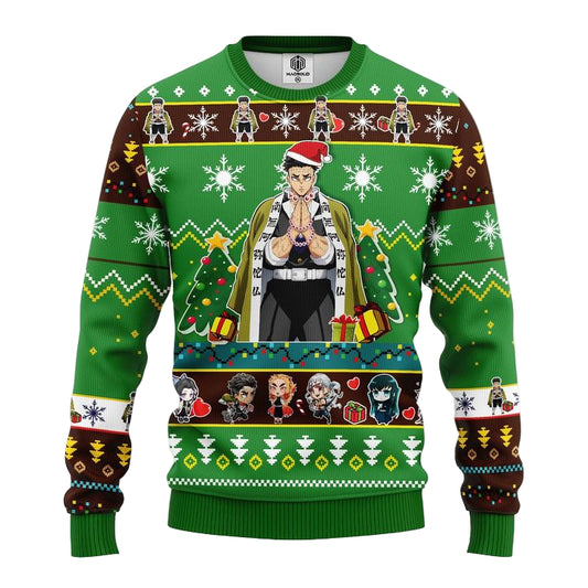 Gyomei Himejima Demon Slayer Anime Ugly Christmas Sweater Green 1 Amazing Gift Idea Thanksgiving Gift ? Usalast