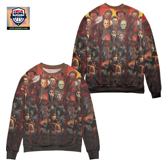 Horror Characters All Over The Place Ugly Christmas Sweater ? Usalast