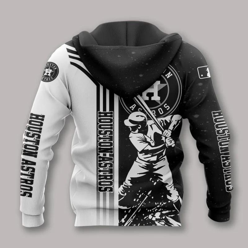 Houston Astros Black And White MLB All Over Print Hoodie -Moonbestprint