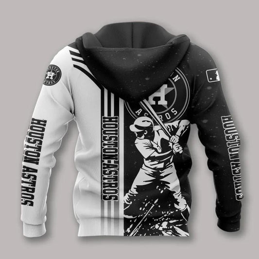 Houston Astros Black And White MLB All Over Print Hoodie -Moonbestprint