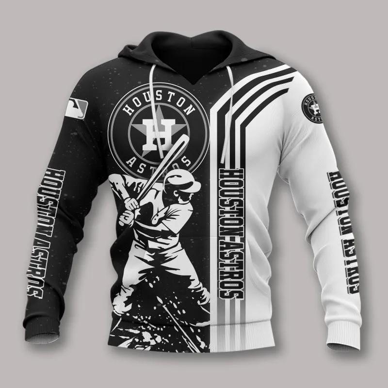 Houston Astros Black And White MLB All Over Print Hoodie -Moonbestprint