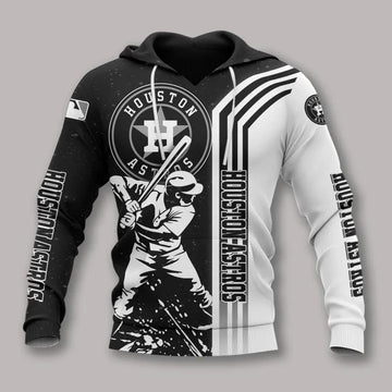 Houston Astros Black And White MLB All Over Print Hoodie -Moonbestprint