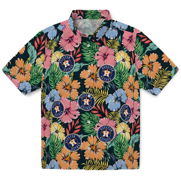Houston Astros Hawaiian Shirt - Brilliant Hibiscus Garden | Moonbestprint