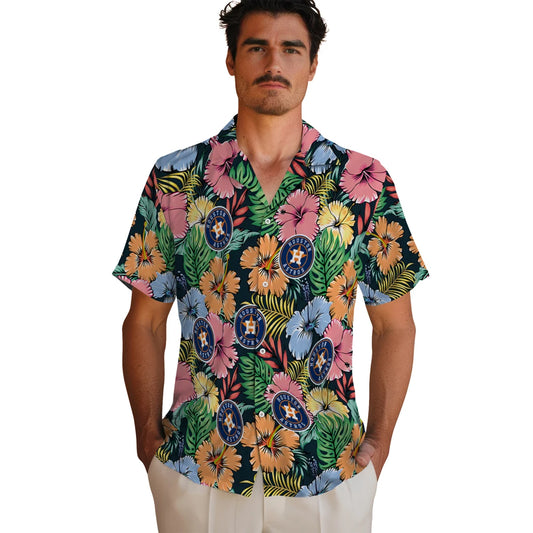 Houston Astros Hawaiian Shirt - Brilliant Hibiscus Garden | Moonbestprint