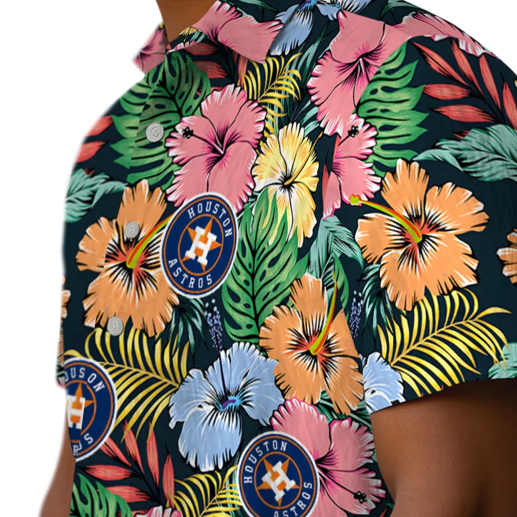 Houston Astros Hawaiian Shirt - Brilliant Hibiscus Garden | Moonbestprint
