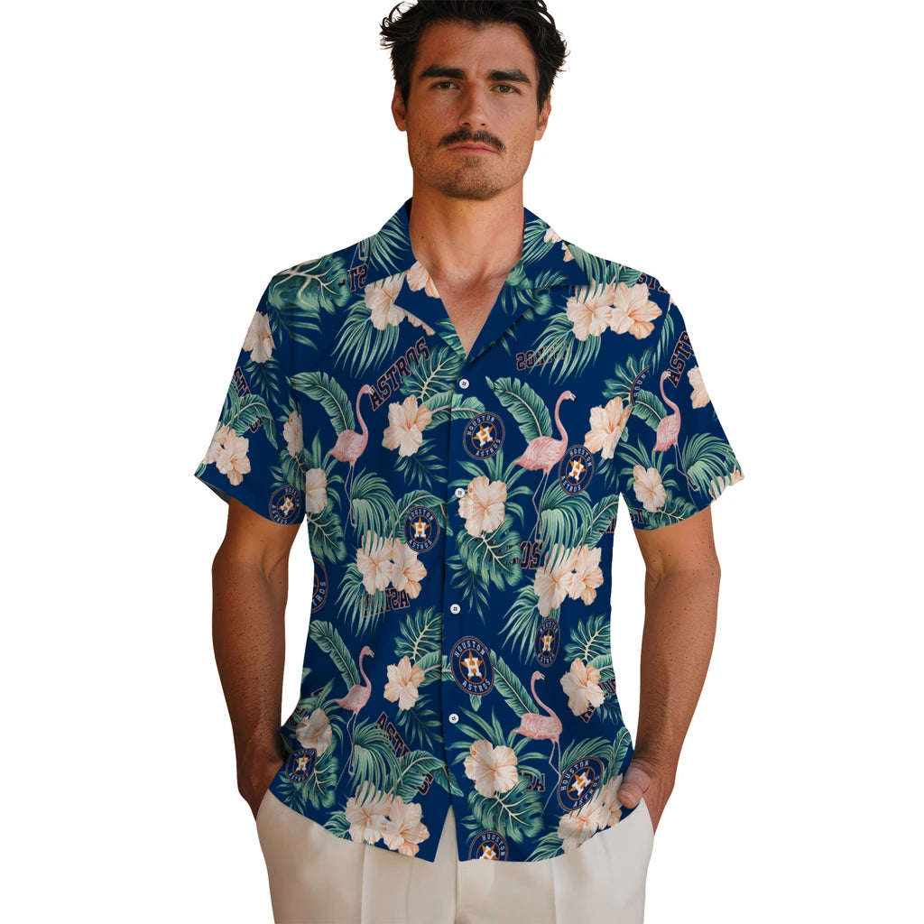 Houston Astros Hawaiian Shirt - Flamingo and Hibiscus | Moonbestprint
