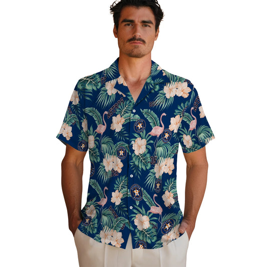 Houston Astros Hawaiian Shirt - Flamingo and Hibiscus | Moonbestprint
