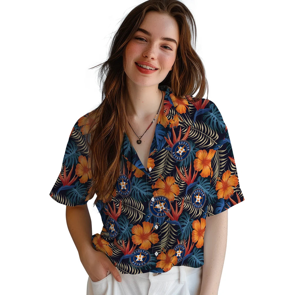 Houston Astros Hawaiian Shirt - Hibiscus Foliage | Moonbestprint