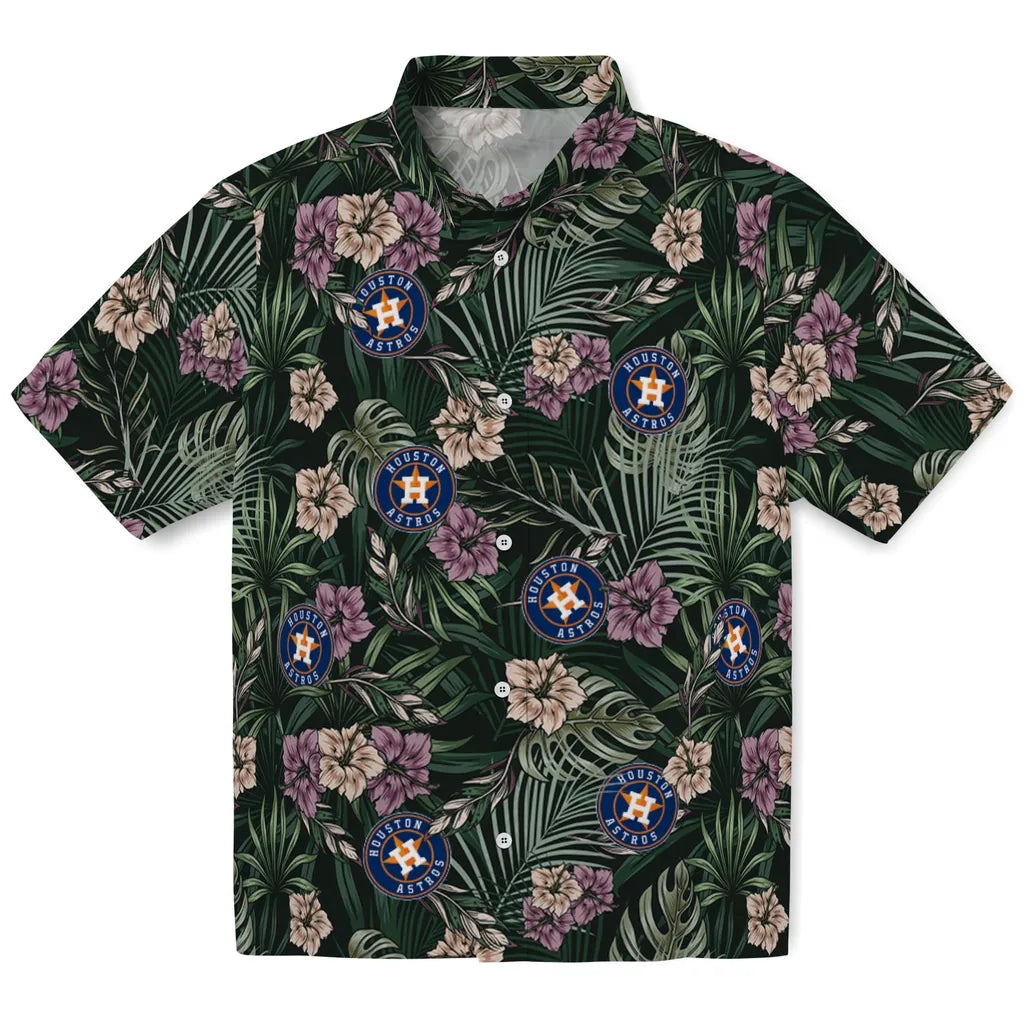 Houston Astros Hawaiian Shirt - Hibiscus Leaves Pattern | Moonbestprint