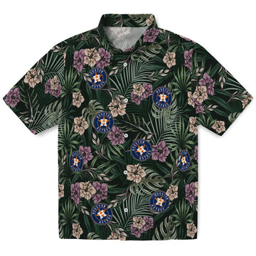 Houston Astros Hawaiian Shirt - Hibiscus Leaves Pattern | Moonbestprint