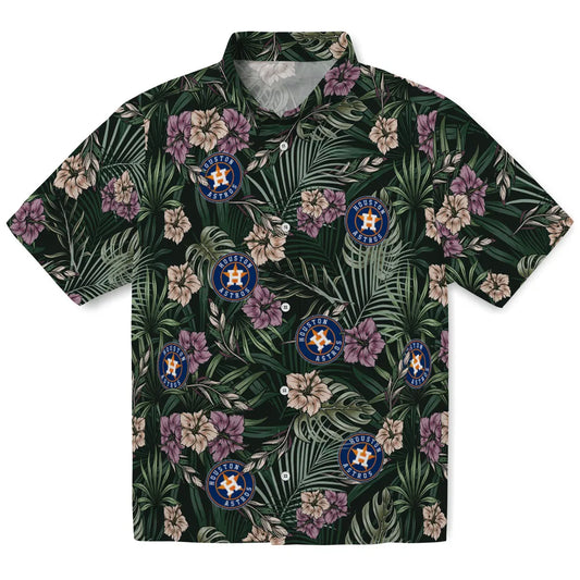 Houston Astros Hawaiian Shirt - Hibiscus Leaves Pattern | Moonbestprint