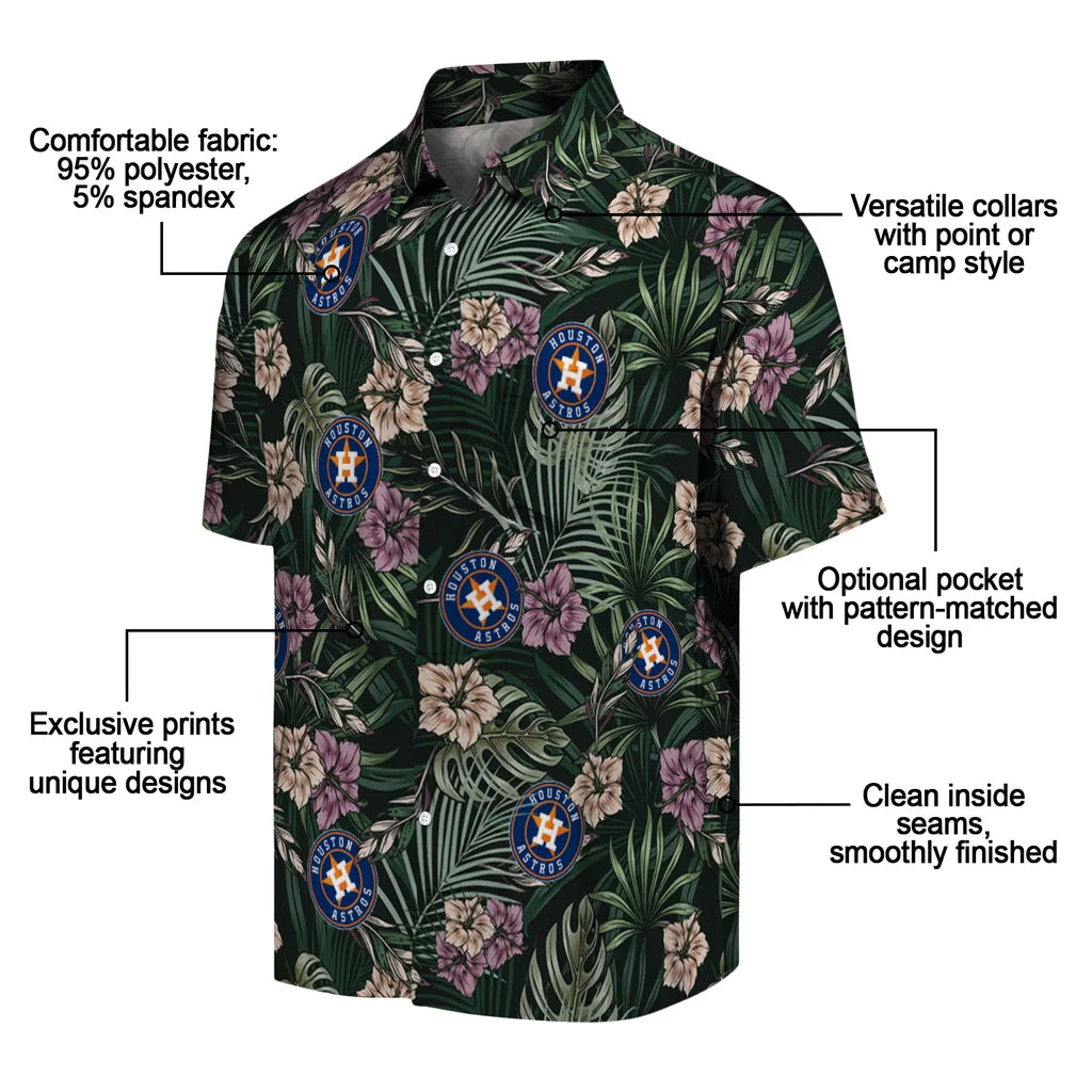 Houston Astros Hawaiian Shirt - Hibiscus Leaves Pattern | Moonbestprint