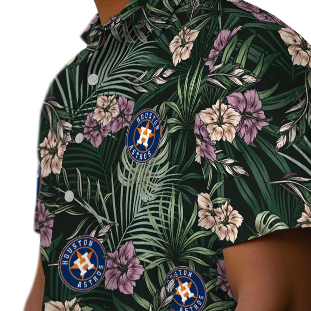 Houston Astros Hawaiian Shirt - Hibiscus Leaves Pattern | Moonbestprint