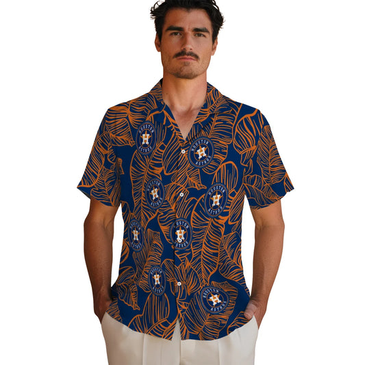 Houston Astros Hawaiian Shirt - Leaf Outline | Moonbestprint
