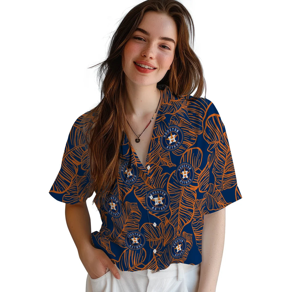 Houston Astros Hawaiian Shirt - Leaf Outline | Moonbestprint