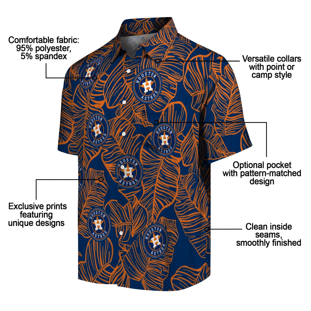 Houston Astros Hawaiian Shirt - Leaf Outline | Moonbestprint
