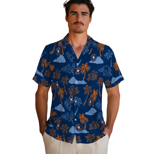Houston Astros Hawaiian Shirt - Palm And Clouds | Moonbestprint