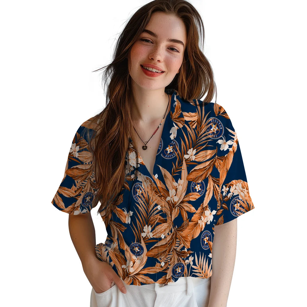 Houston Astros Hawaiian Shirt - Palm Leaves | Moonbestprint