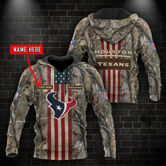 Houston Texans American Flag Personalized NFL 3D All Over Print Hoodie -Moonbestprint