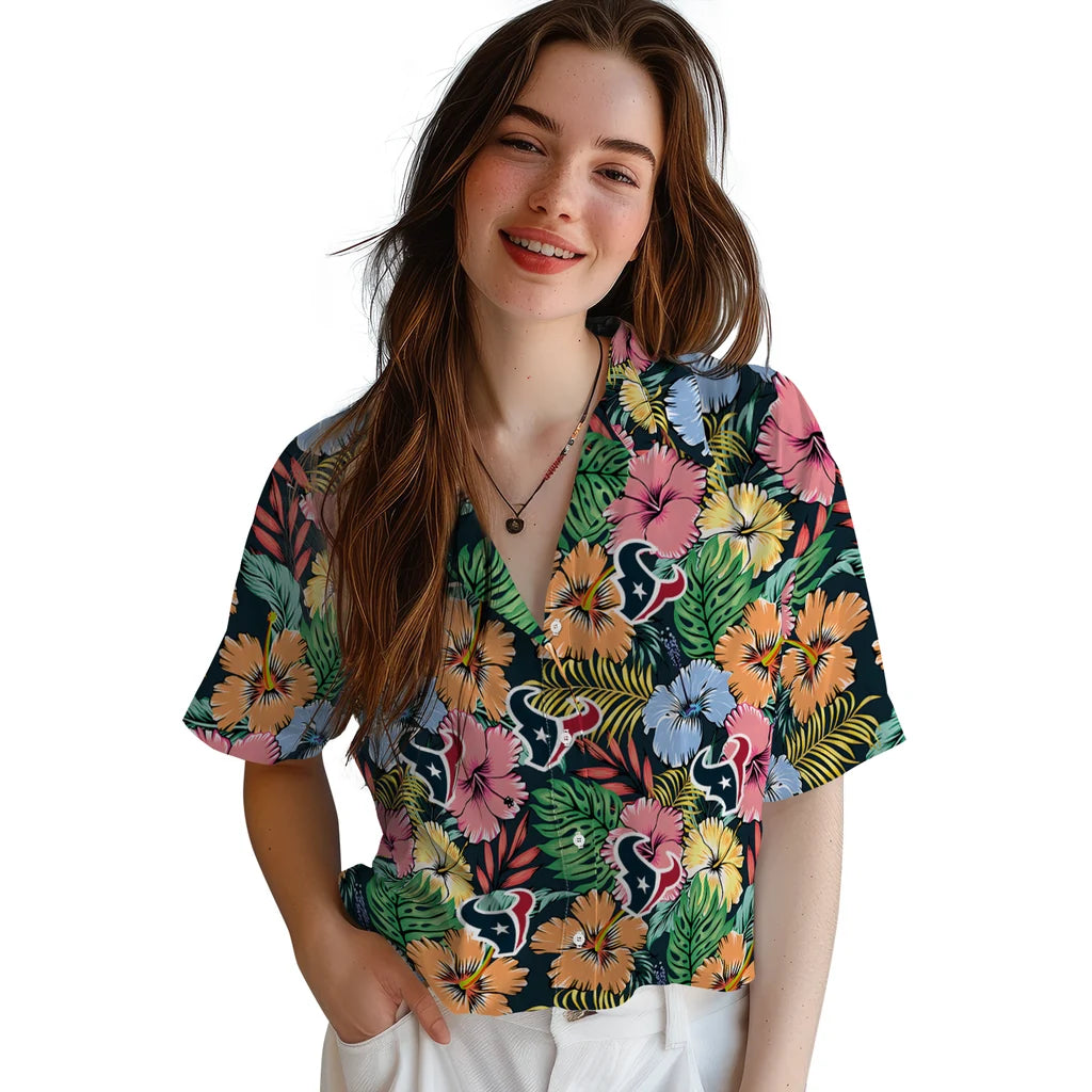 Houston Texans Hawaiian Shirt - Brilliant Hibiscus Garden | Moonbestprint