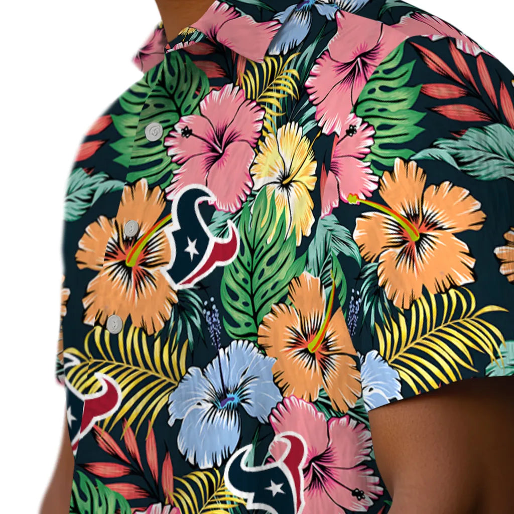 Houston Texans Hawaiian Shirt - Brilliant Hibiscus Garden | Moonbestprint