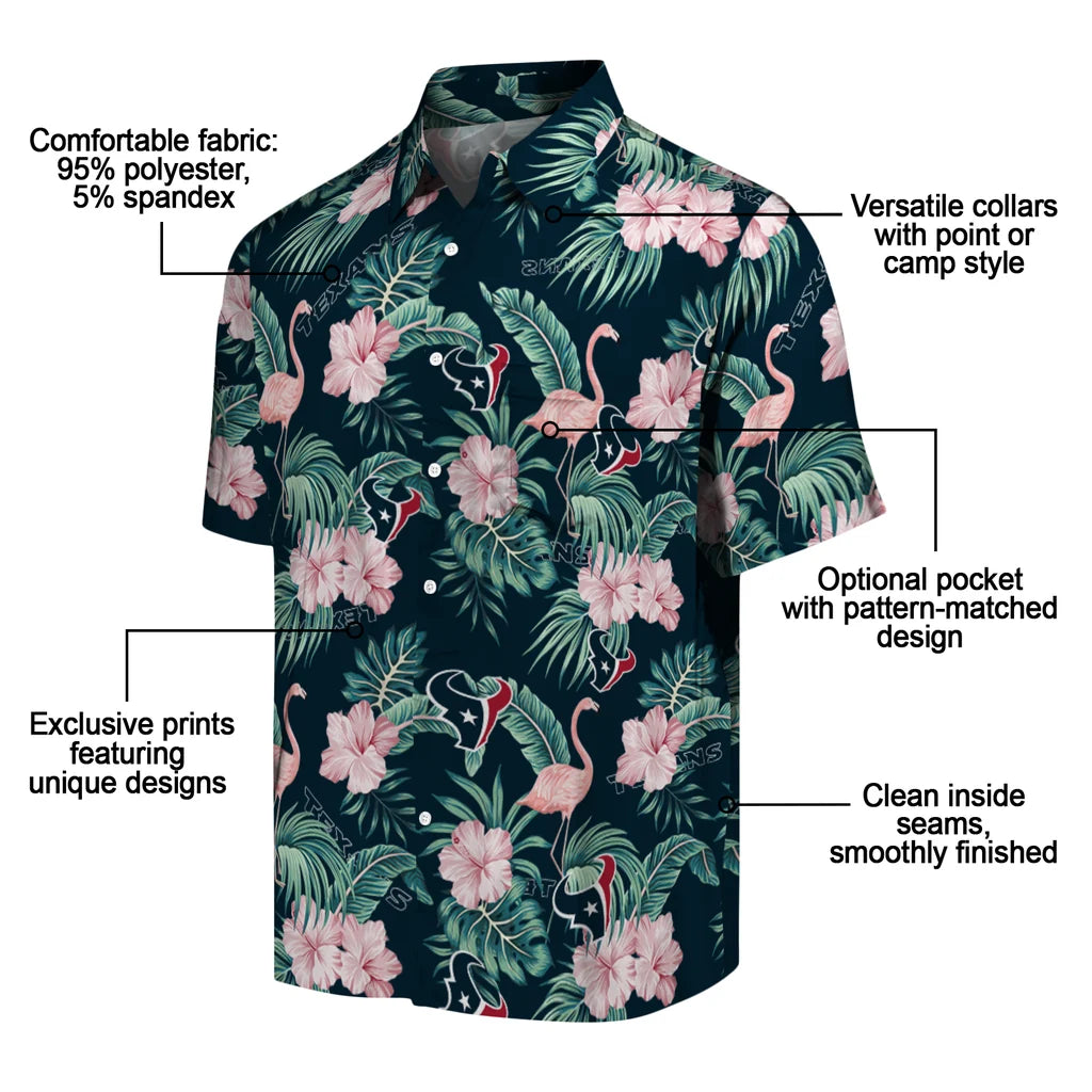 Houston Texans Hawaiian Shirt - Flamingo and Hibiscus | Moonbestprint