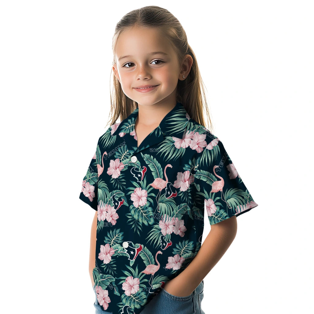Houston Texans Hawaiian Shirt - Flamingo and Hibiscus | Moonbestprint