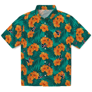 Houston Texans Hawaiian Shirt - Hibiscus and Palm Leaves | Moonbestprint