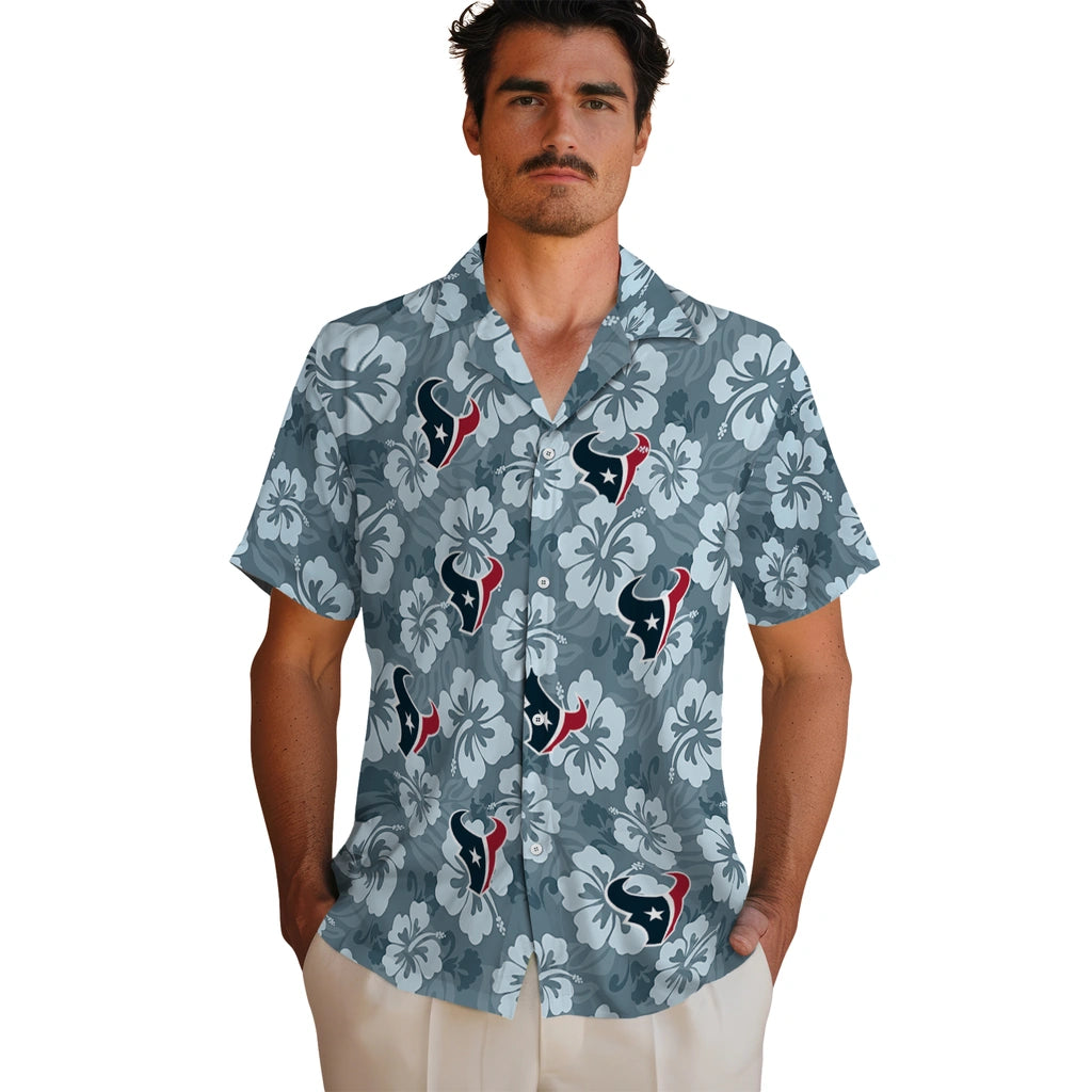 Houston Texans Hawaiian Shirt - Hibiscus Cluster | Moonbestprint