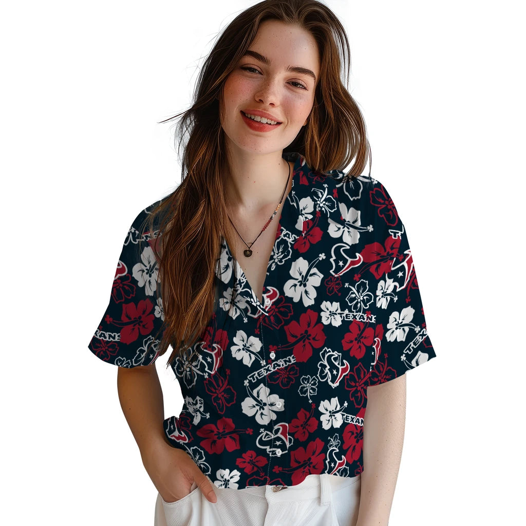 Houston Texans Hawaiian Shirt - Hibiscus Flower Design | Moonbestprint