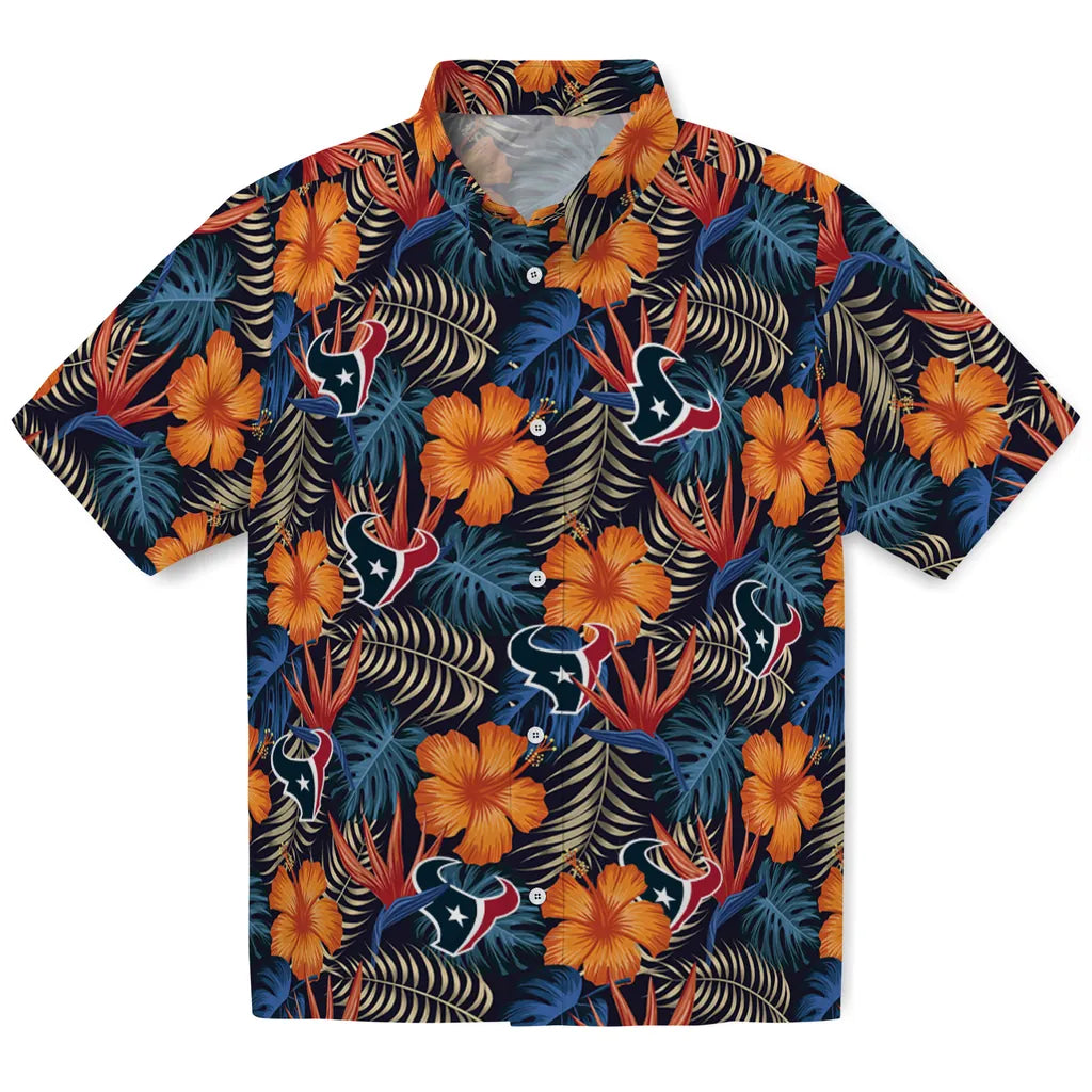 Houston Texans Hawaiian Shirt - Hibiscus Foliage | Moonbestprint