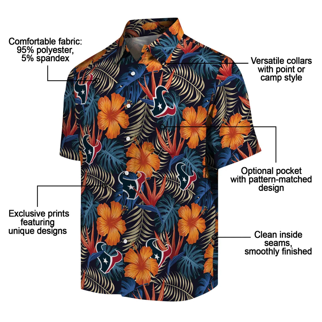 Houston Texans Hawaiian Shirt - Hibiscus Foliage | Moonbestprint