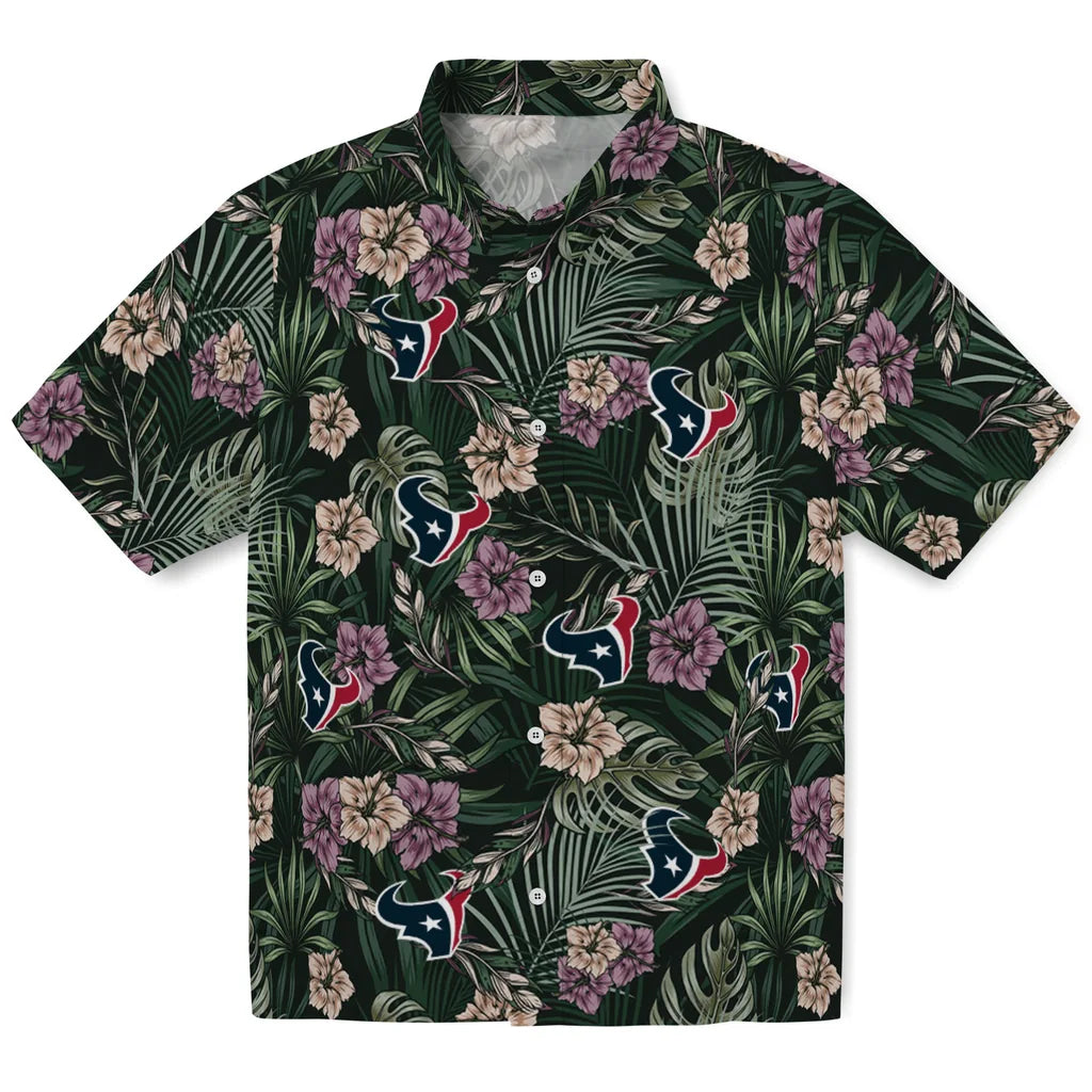 Houston Texans Hawaiian Shirt - Hibiscus Leaves Pattern | Moonbestprint