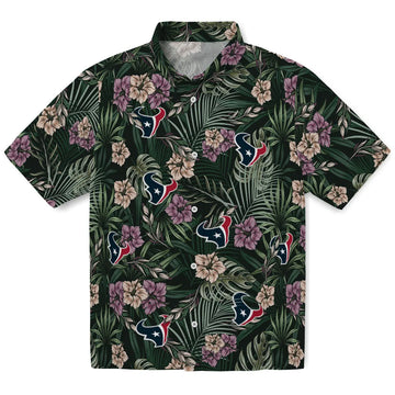 Houston Texans Hawaiian Shirt - Hibiscus Leaves Pattern | Moonbestprint
